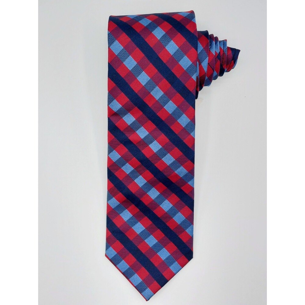 Roundtree & Yorke Extra Long Check 100% Silk Repp Necktie Handmade 65" Long EUC